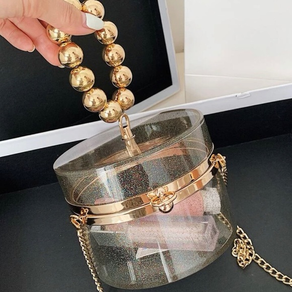 Clear Acrylic Box Clutch With Beaded Handle - Picture 2 of 4